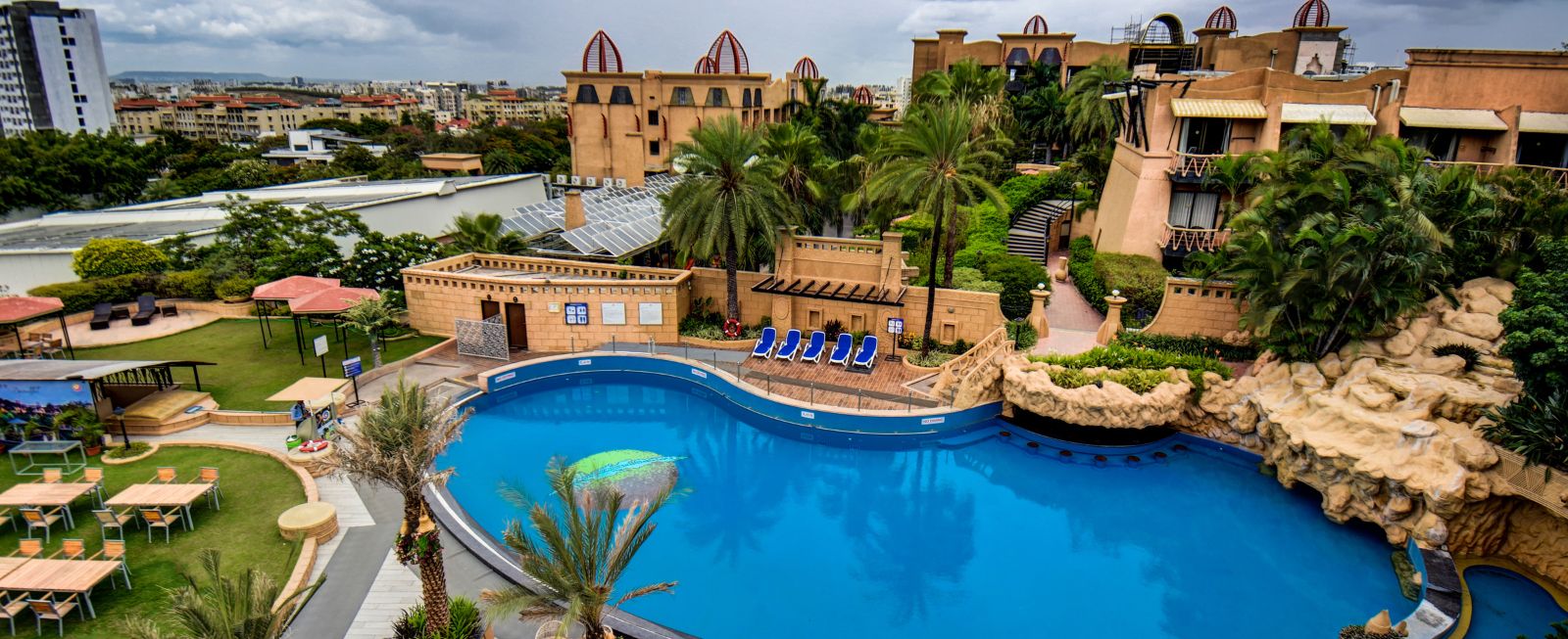 View of the resort's pool, showcasing the serene ambiance and luxurious amenities